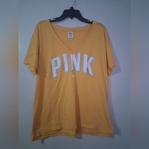 Victoria's Secret Pink Yellow Tee with White Lettering